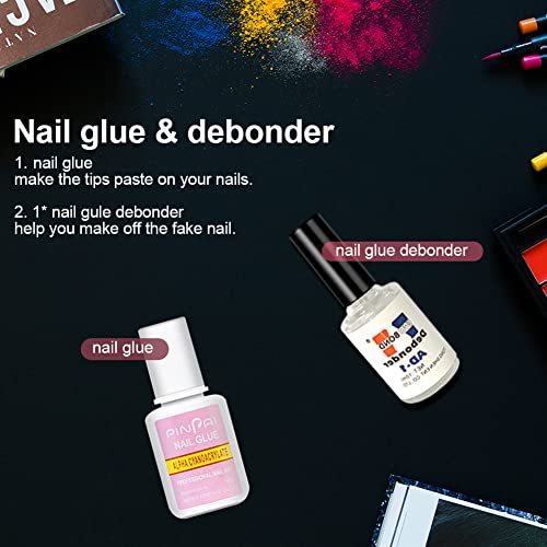 Acrylic False Nail Tips Kit, 600pcs Coffin Nail Tips Natural Half Cover False Nails with Nail Clipper,Nail File,Sponge Polishing