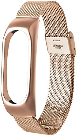 Amanod Lightweight Stainless Steel Smart Wrist Watch Strap For Xiaomi Miband 2 (24.5cm1.8cm0.6cm, Rose Gold)