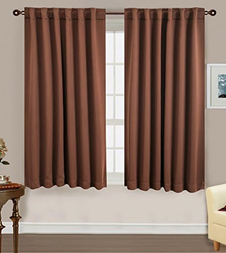 Blackout Curtains Window Panel Drapes for bedroom / living room - 2 Panel Set, 52 by 63 inch each panel, 7 Back Loops per Panel, 2 Tie Back Included, color Chocolate - Window Rose