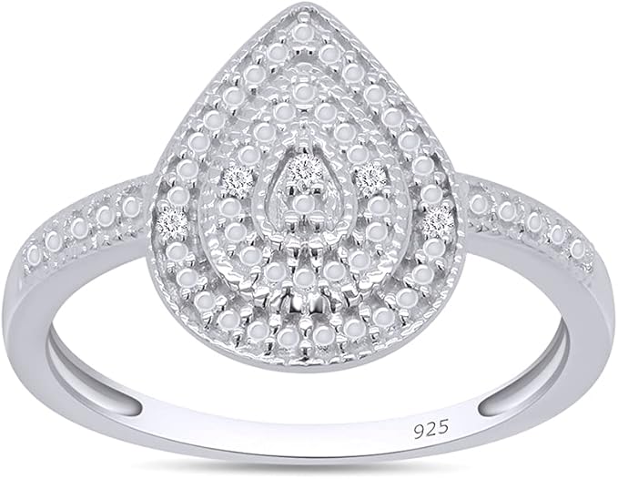 Round Cut White Natural Diamond Accent Double Halo Teardrop Frame