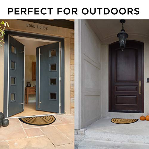 Extra Durable Striped Front Door Mat - Half Round Rug Entry Door Mat - Non-Slip Waterproof Thin Doormat Outdoor/Doormat Indoor (30 x 18) - Inside Doormat and Back Door Mat - Easy Clean Door Rug
