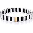 Enamel Tile Bracelets for Women Multicolored Tile Bead Stretch Bracelets Elastic Stackable Strip Colorblock Strand Bangle Bracelets Summer Party Gifts