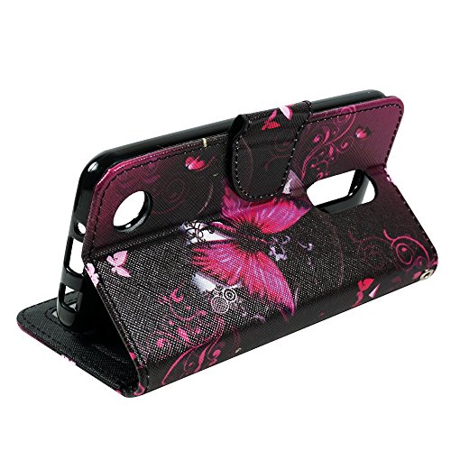 LG Tribute DYNASTY Case (Sprint, Boost) LG Aristo 2 MetroPCS T-Mobile (X210) Wallet Pouch Flip Folio [Kickstand Feature] PU Leather Cover w/ ID&Card Slot Wrist Strap by Zase (Hot Pink Butterfly) - Thumbnail 4