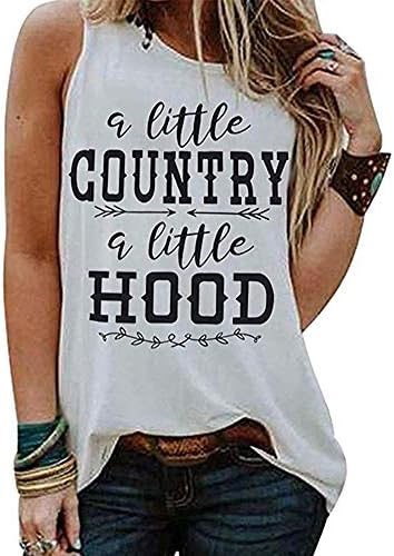 Koimcuiy Womens Sleeveless Shirts A Little Country A Little Hood,Country Shirt,Cowgirl,Running Tank top,Womens Tank Top