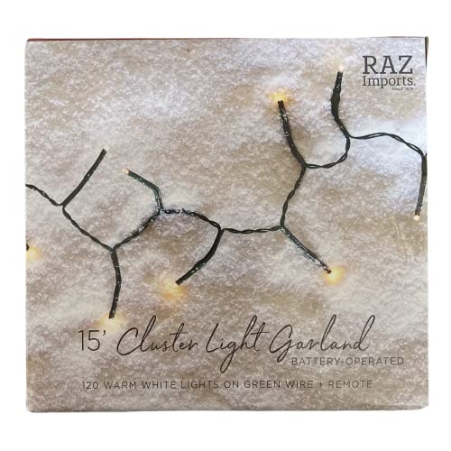Raz Christmas Cluster Lights Battery Operated 15 Foot Garland with 120