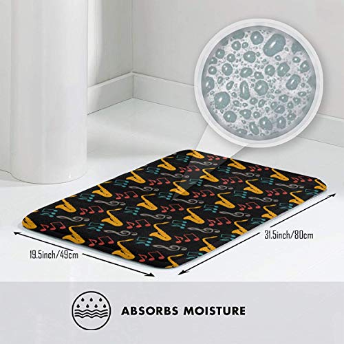 WOWINNER Music Notes Saxophone Black Non Slip Floor Mat Super Soft Floor Mat Machine Washable Bath Rug Super Absorbent Thick and Durable Bath Rugs 19.7 X 31.5 Inches