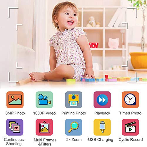 PROGRACE Instant Print Camera for Kids, Kids Instant Camera for Travel Learning Birthday Gift, Portable Digital Creative Print Camera for Girls Zero Ink Kids Camera Toy with Print Paper(Pink)