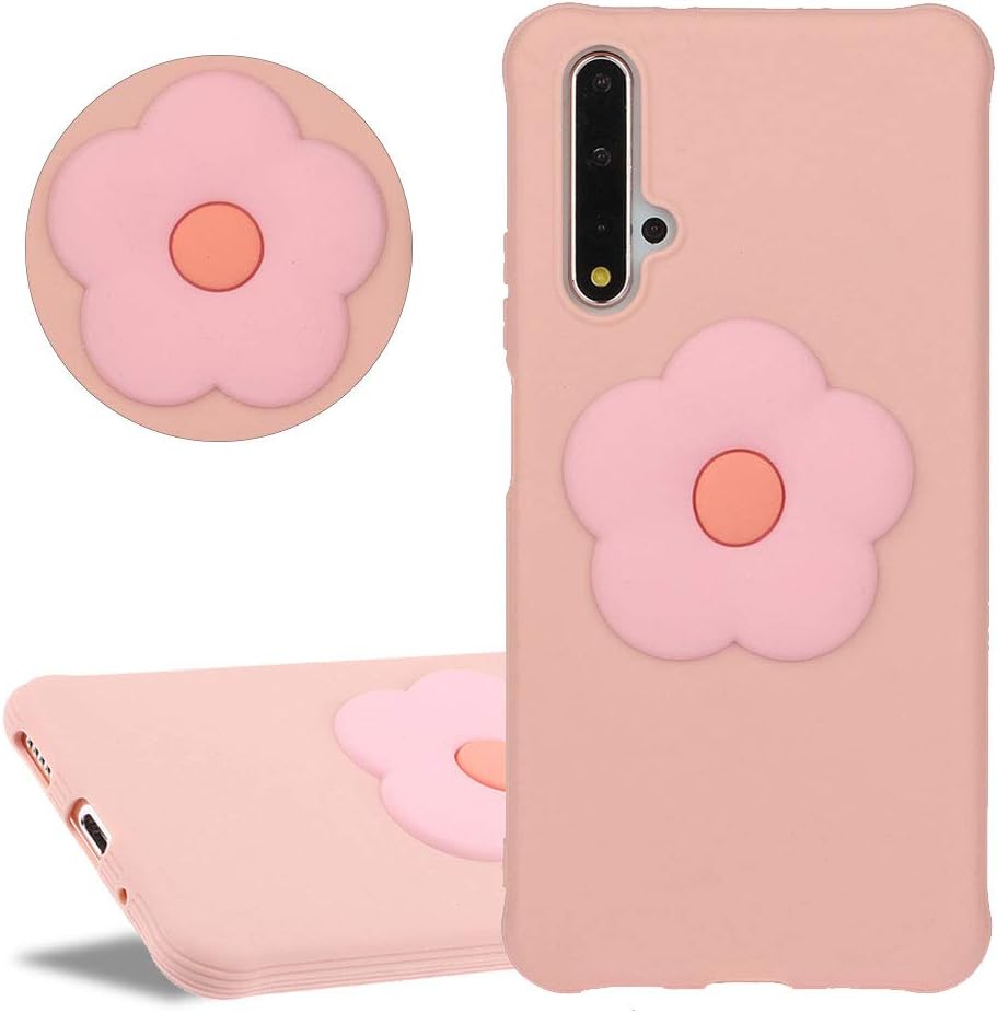 YiCTe 3D Decals Flower TPU Case for Huawei Honor 20/Honor 20s/Nova 5T,Cute Candy Plain Color Soft Silicone Shockproof Rubber Bumper Protective Phone Cover,Pink