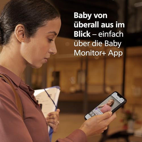 PHILIPS Avent Premium Connected Babyphone mit App - 1080 px HD-Kamera, Schlaf- & Atemtracking mit KI, Schrei-Interpretation, Dekra-Zertifiziert für höchste Cybersicherheit, Wandhalterung, SCD974/26