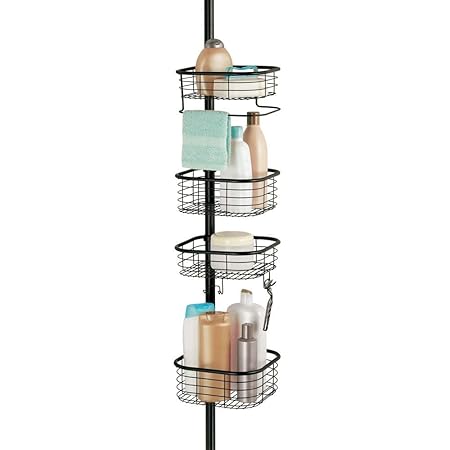 mDesign Duschregal ohne Bohren – praktischer Shower Caddy für die Ecke aus Metall und Kunststoff – ausziehbare Duschablage mi