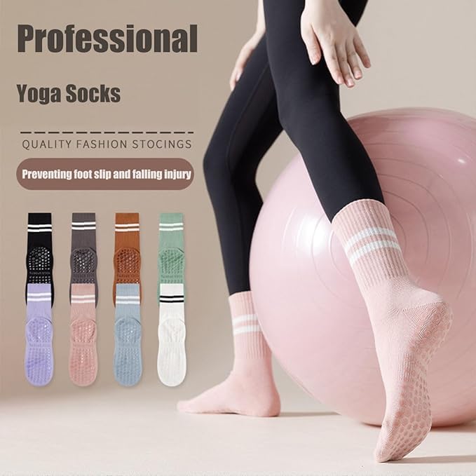 8 pares de calcetines largos de yoga con agarre para mujer,calcetines de algodón para pilates,calcetine antideslizantes mujer para pilates, baile, barra, yoga
