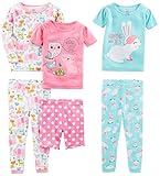 Simple Joys by Carter's Toddler Girls' 6-Piece Snug Fit Cotton Pajamas, Bunny/Animals Green, 5T