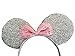 2 Pack Sparkling Silver Mickey/Minnie Mouse Ears Headband For Boys Girls, Parties, Disneyland, More (Sparkling Silver With Pink Bow)