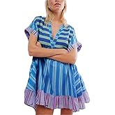 Women’s Boho Mini Dress Y2k Floral Deep V-Neck Puff Sleeve Short Dresses Summer Causal Flowy Beach Sundress