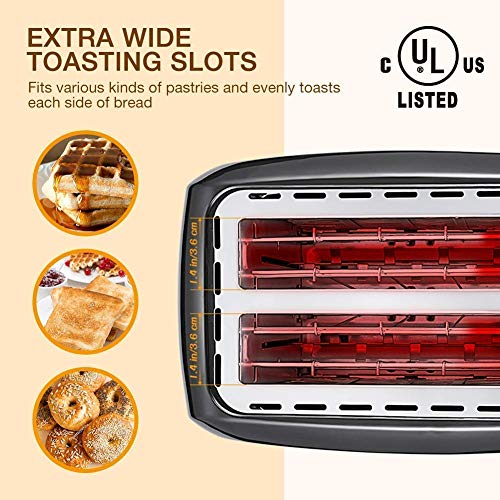 NOVETE Toaster 2 Slice, 2 Slice Toaster Wide Slot, Stainless Steel Toaster with 7 Shade Settings, Removable Crumb Tray, Defrost/Reheat/Cancel Functions, UL Certified Home Compact Toaster