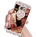 Lozeguyc Compatible with Galaxy S7 Edge Case, Crystal Rhinestone Mirror Glass Case Bling Diamond Soft Rubber Makeup Case for Samsung Galaxy S7 Edge with Detachable 360 Degree Ring Stand-Rose Gold