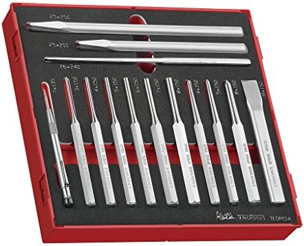 Teng Tools 14 Piece Parallel Pin Punch, Flat Cold Chisel and Centre Punch Foam Set - TEDPC14, Silver
