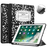 Fintie Case with Built-in Apple Pencil Holder for iPad 9.7 2018 2017 / iPad Air 2 / iPad Air - [SlimShell] Lightweight Soft TPU Back Protective Cover w/Auto Wake Sleep, Composition Book Black