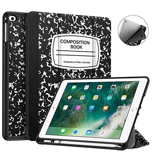 Fintie Case with Built-in Apple Pencil Holder for iPad 9.7 2018 2017 / iPad Air 2 / iPad Air - [SlimShell] Lightweight Soft TPU Back Protective Cover w/Auto Wake Sleep, Composition Book Black
