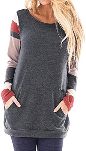 DOTIN Women's Long Sleeve Cotton Knitted Casual Sweatshirt Tops Color Block Sleeves Tunic Blouse