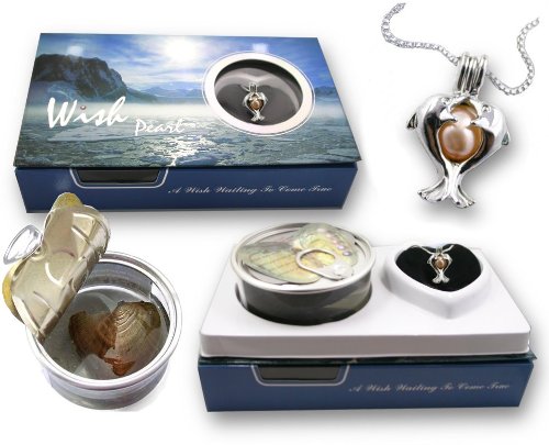 Pearlina Cultured Pearl Oyster Necklace Kit Silver-Plated Twin Dolphin Cage w/ Stainless Steel Chain 18