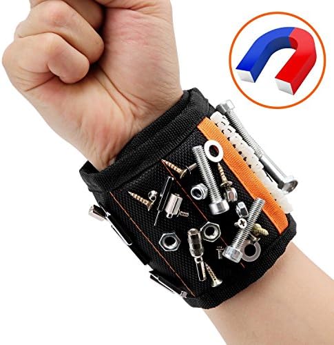 Magnetic Wristband ,Strong Magnets for Holding Screws, Nails, Drilling Bits, Pockets for Holding Non Magnetic Pieces, Premium Quality, Perfect Gift for Men