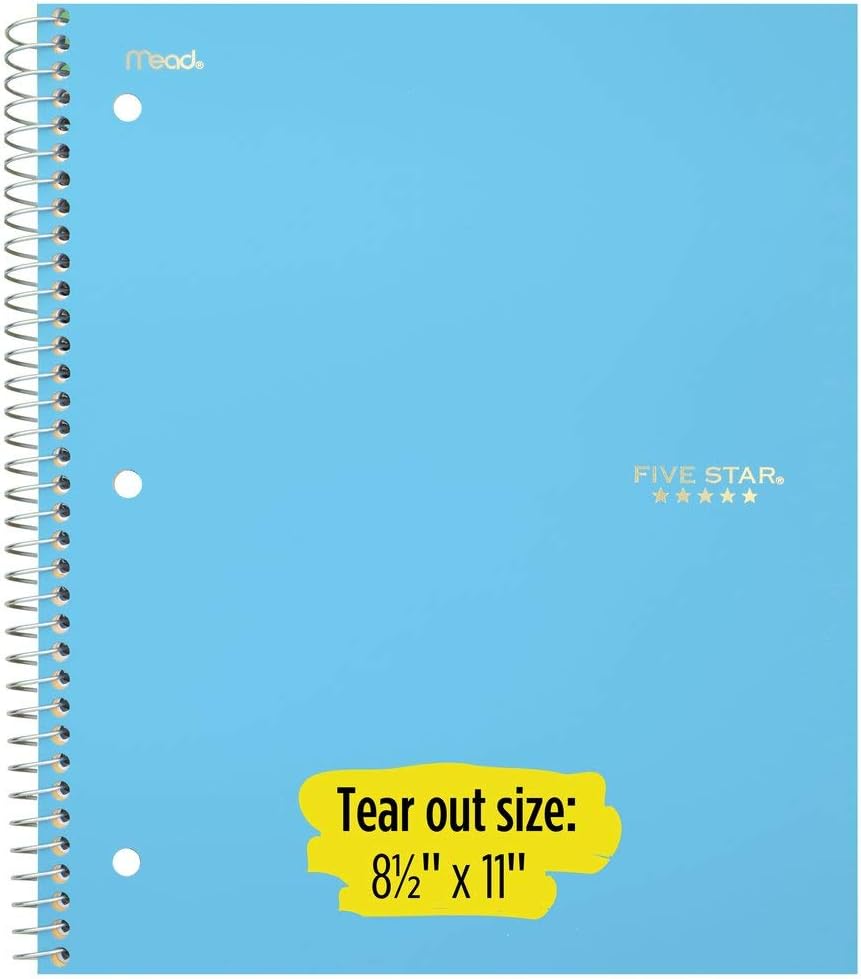 Five Star Spiral Notebooks, 1 Subject, College Ruled Paper, 100 Sheets, 11 x 8-1/2 inches, Assorted Colors, 6 Pack (38057) : Office Products