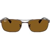 Ray-Ban RB3778 Rectangle Sunglasses for Men for Women | In Gunmetal, Arista Gold &amp; Black. Metal frame. Sizes: 57/60mm.