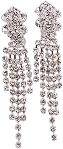 Grace Jun New Bridal earrings Long Tassel Clip on Earrings Non Piercing Chandelier Earrings for Women
