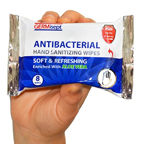 Germisept, Antibacterial Hand Sanitizing Wipe handy portable & convenient (8 Count pack of 12 packs = 96 wipes)