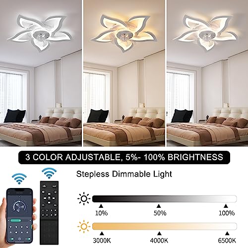 ZHMDJDSH 26" Geometric Ceiling Fan with Lights, 6 Speeds 3 Colors Ceiling Fan with Light Remote Control, White Low Profile Flush Mount Ceiling Fan for Kitchen Bedroom Living Room