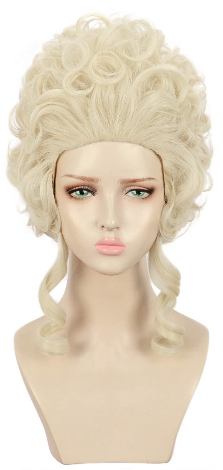 Yuehong Women Short Curly Blonde 18th Century Colonial Wig Cosplay Costume Heat Resistant Synthetic Fibers Soft Durable Breathable Wig
