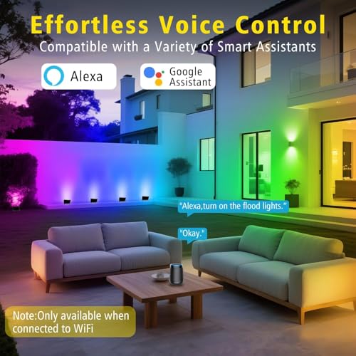 NATPOW RGB LED Spotlight, Outdoor LED Light 100 W LED RGB Projector Light with Bluetooth APP and Remote Control, IP66 Waterproof Colour-Changing Floodlight for Gardens, Patios (Set of 2)