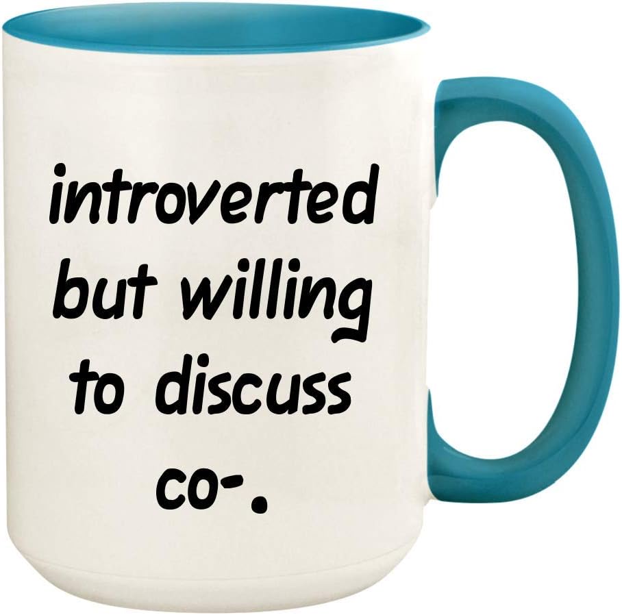 Introverted But Willing To Discuss Co- - 15oz Ceramic White Coffee Mug Cup, Light Blue