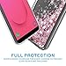 Samsung Galaxy J8 2018 Case with Tempered Glass Screen Protector, Rosebono Quicksand Glitter Sparkly Bling Liquid Shiny Clear Soft TPU Bumper Protective Cover for Samsung J8 (Pink)