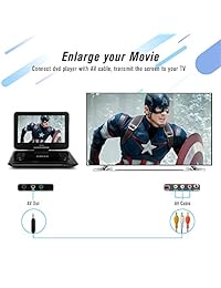 tenker 12.1" reproductor de DVD portátil con visualización giratoria, 3 horas batería recargable con ranura para tarjetas SD y puerto USB, Negro