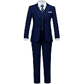 Hipfun Boys' 5 Piece Formal Suit Set with Suit Jacket, Vest, Pants, Collared Dress Shirt, and Tie