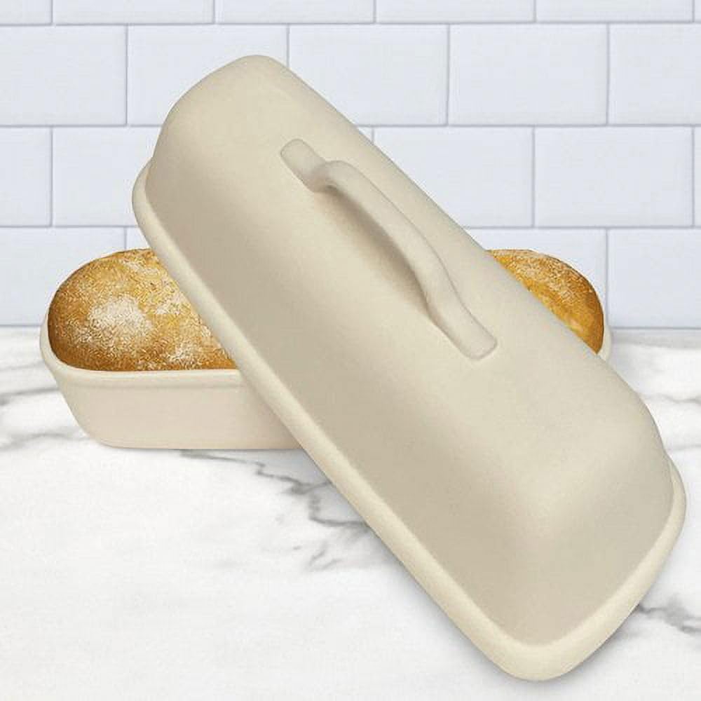 Sassafras Superstone® Covered Bread Baker with Lid - Bisque Glazed Exterior and Unglazed Interior Stoneware Bakeware - Bakes an Artisan Italian Bread with Crusty Crust and a Light Crumb