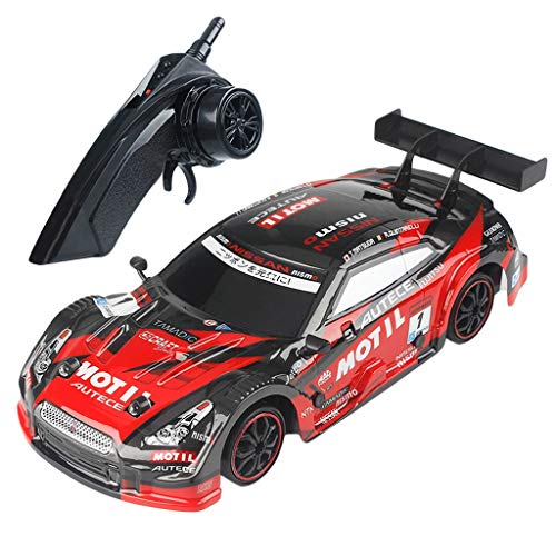 Kanzd 1:16 28km/h RC Car 4WD Double Battery High Power LED Headlight Racing Truck (Red)