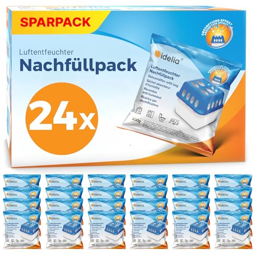 Idelia® 24x Luftentfeuchter Granulat 400g (XXL Sparvorteils 24er Set Luftentfeuchter Nachfüllpack's) I Entfeuchter Nachfüllpack (Schimmel- und Geruchs