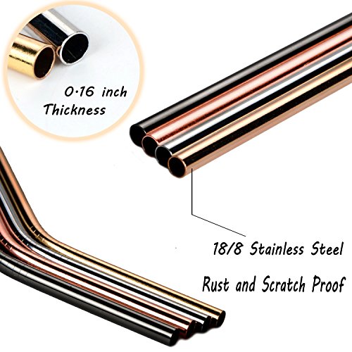 12+2 Pcs Reusable Stainless Steel Straws, Metal Straws, 4 Colors Gold, Silver, Rose Gold & Black - 2 - //coolthings.us
