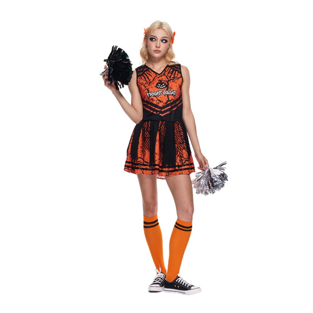 Photo 1 of EraSpooky Women Scary Cheerleader Costume Halloween Evil School Girl Suit Cool Sporty Outfit Adult