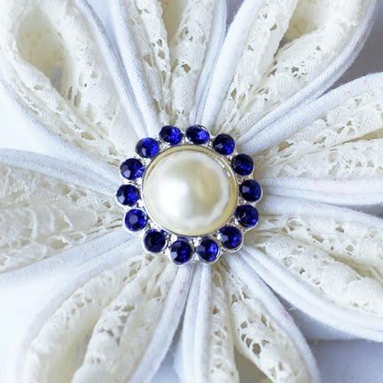10 Rhinestone Buttons Round Pearl Dark Sapphire Blue Crystal Hair Flower Comb Clip Wedding Invitation BT106