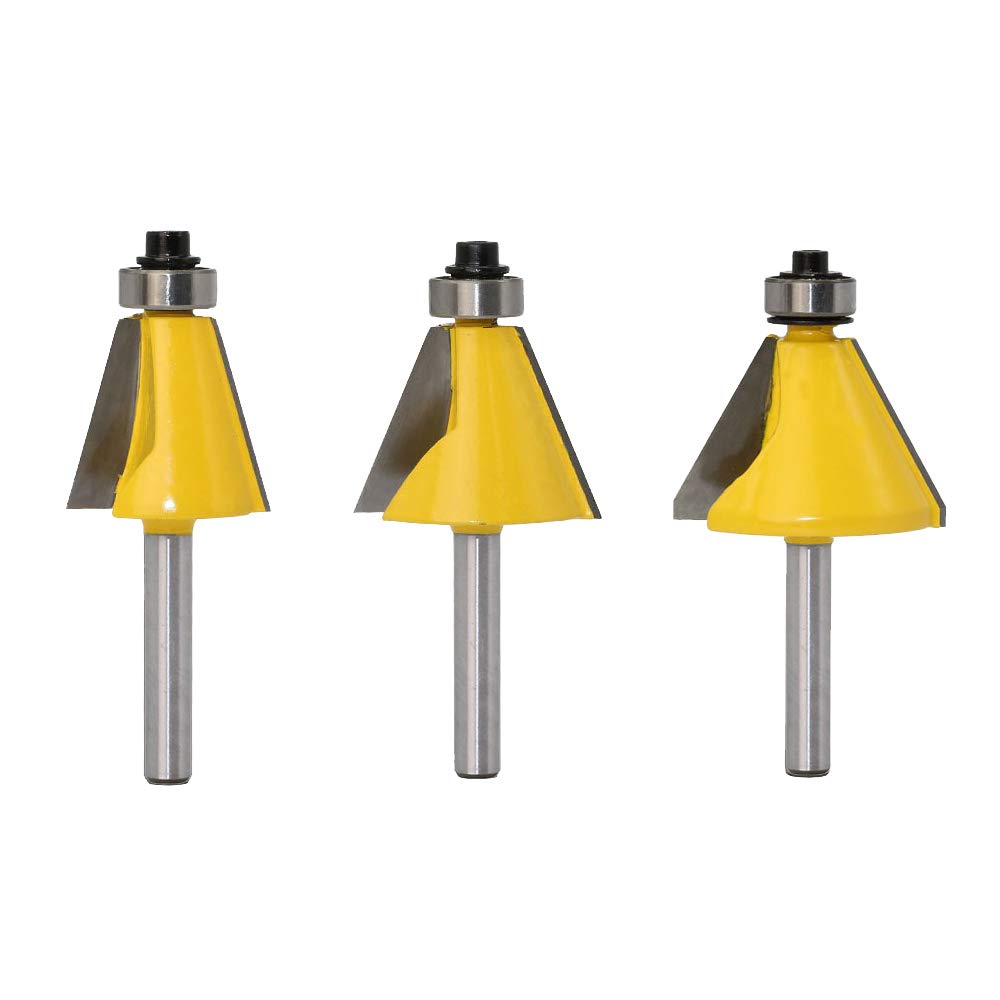 Gasea 3pcs 15/22.5/30 Degree Chamfer and Bevel Edging Forming Router Bit Set Woodworking Cutter Tool with 1/4" Shank