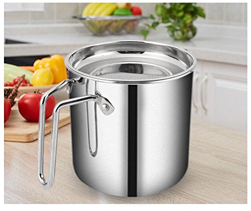 Oil Storage Grease Keeper, Grease Strainer Pot Grease Container with Mesh Strainer Jumbo Grease Can Stainless 1.7 L
