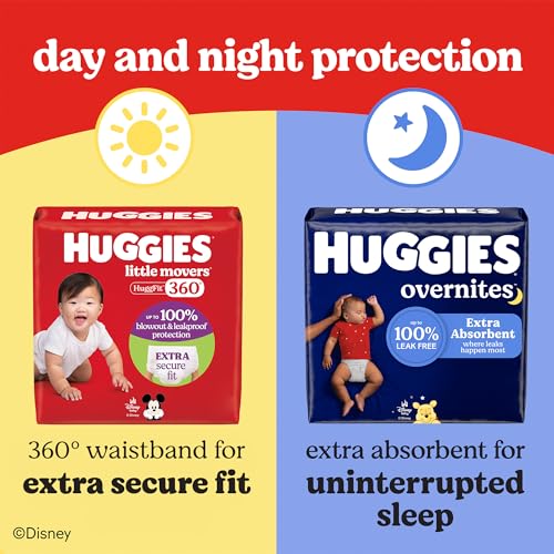 HUGGIES SIZE 4 BABY DIAPERS, LITTLE MOVERS HUGGFIT 360° BABY DIAPERS WITH 360° WAISTBAND, SIZE 4 (22-37 LBS), 64 COUNT, PACKAGING MAY VARY