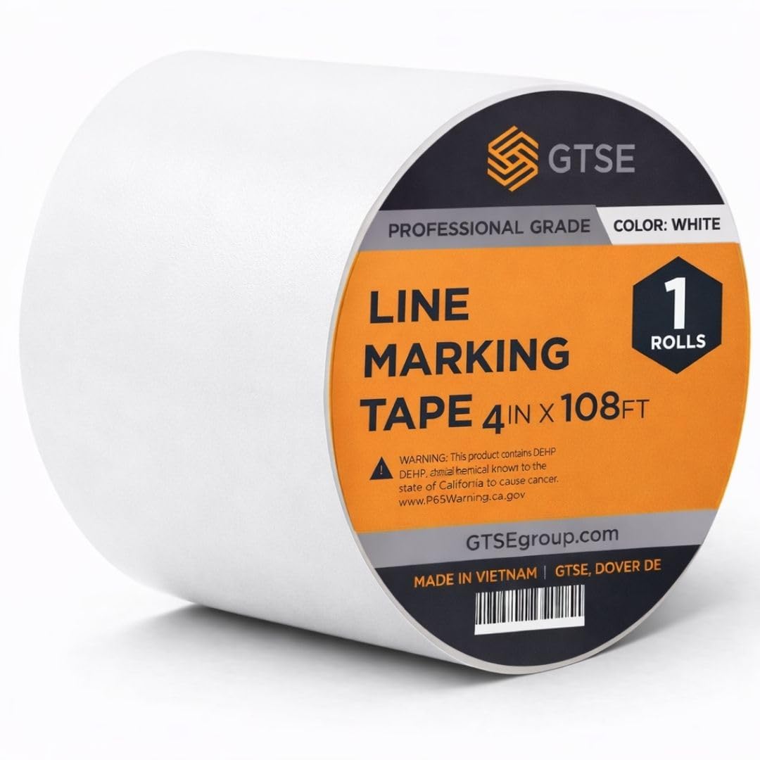 GTSE 100mm x 33m, White, PVC Floor Tape, 1 Roll, Safety Marking Tape, 0.15mm Thick, Suitable for Dance Floors, Gyms, Warehouse, Sports Industry