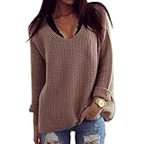 Merryfun Women's Hollow Knit V-Neck Blouse Pullover Loose Tops Sweater