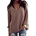 Merryfun Women's Hollow Knit V-Neck Blouse Pullover Loose Tops Sweater XL Khaki
