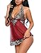 Avidlove Women V-Neck Lingerie Lace Babydoll Mesh Chemise Nightwear Outfits Dark Red XXL